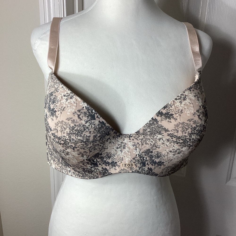 IZOD Women's Lace Pattern Bra - Nude Cream and Grey Sz 42D